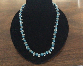 Vintage Blue Beads Necklace, Elegant Statement Necklace, Unique Blue Beads and Rhinestones,