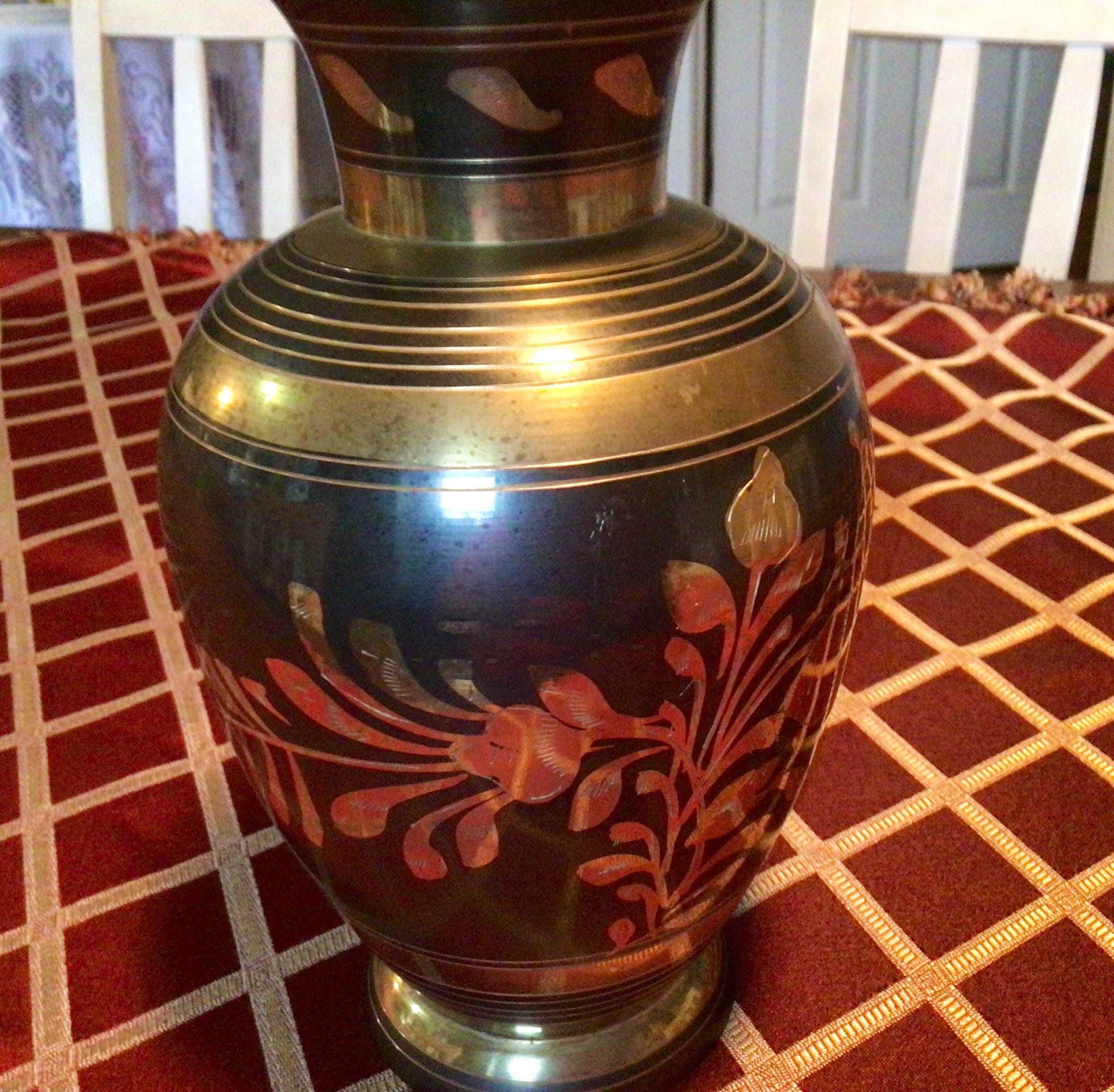 Vintage Brass Vase Vintage Etched Brass Vase Made in India Etsy