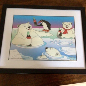 Coca Cola Polar Bear Print, Collectible Coca Cola Framed Print, Vintage 1998 Coca Cola Print, Gift for Coca Cola Lovers,Gift for Dad,