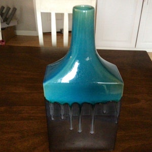 Blue Ceramic Vase, Modern Vase, Blue and Black Vase, Decorative Blue Vase, Unique Blue and Black Vase, Gift for Cousin, Gift for Aunt,