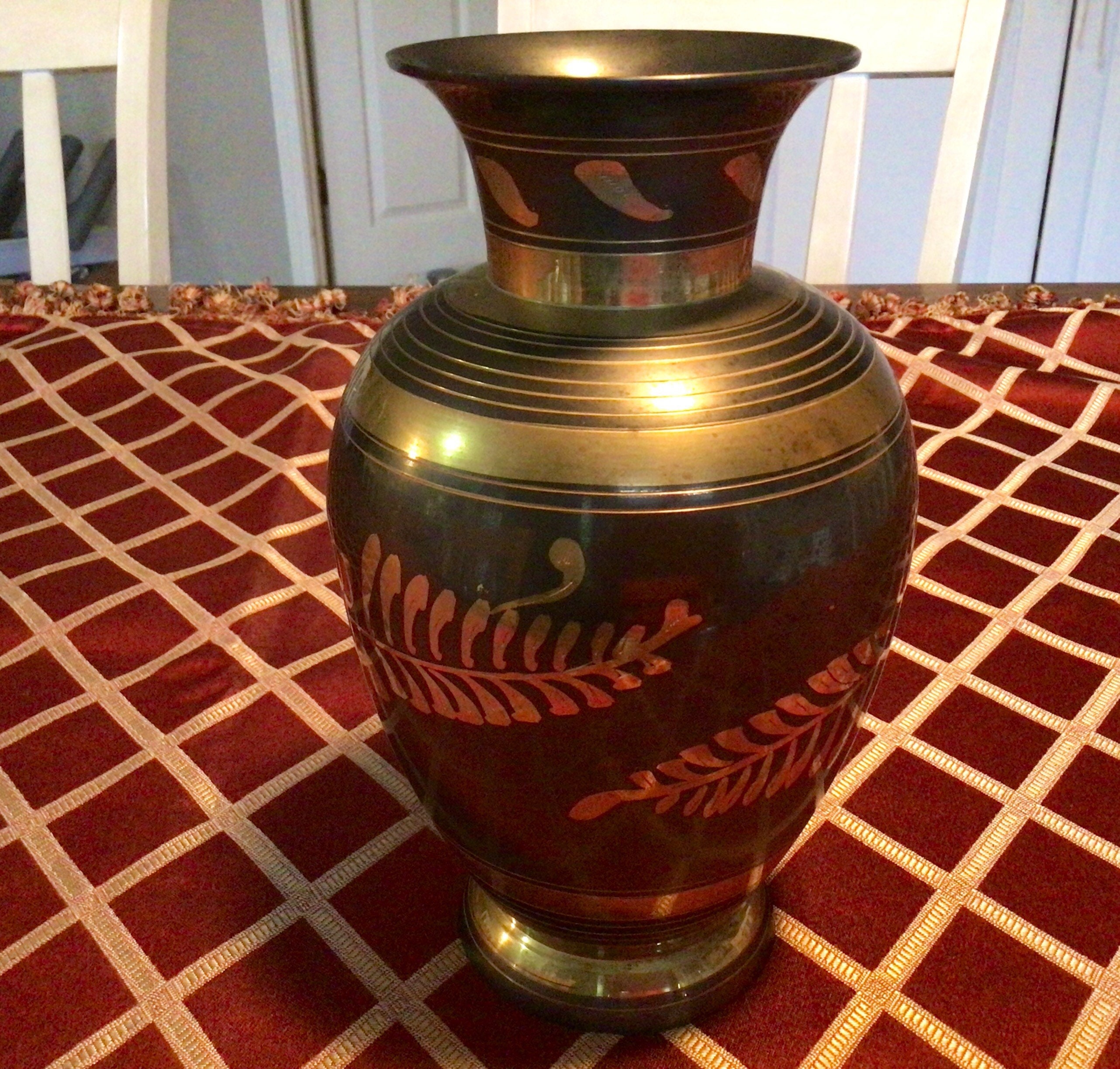 Vintage Brass Vase Vintage Etched Brass Vase Made in India Etsy