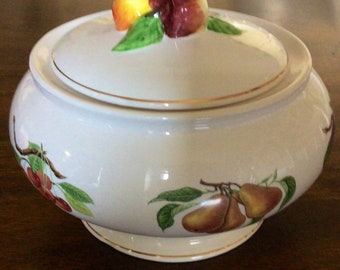 Vintage Teleflora Fruit Motif Bowl with Lid: 1980s Ceramic Serving Dish