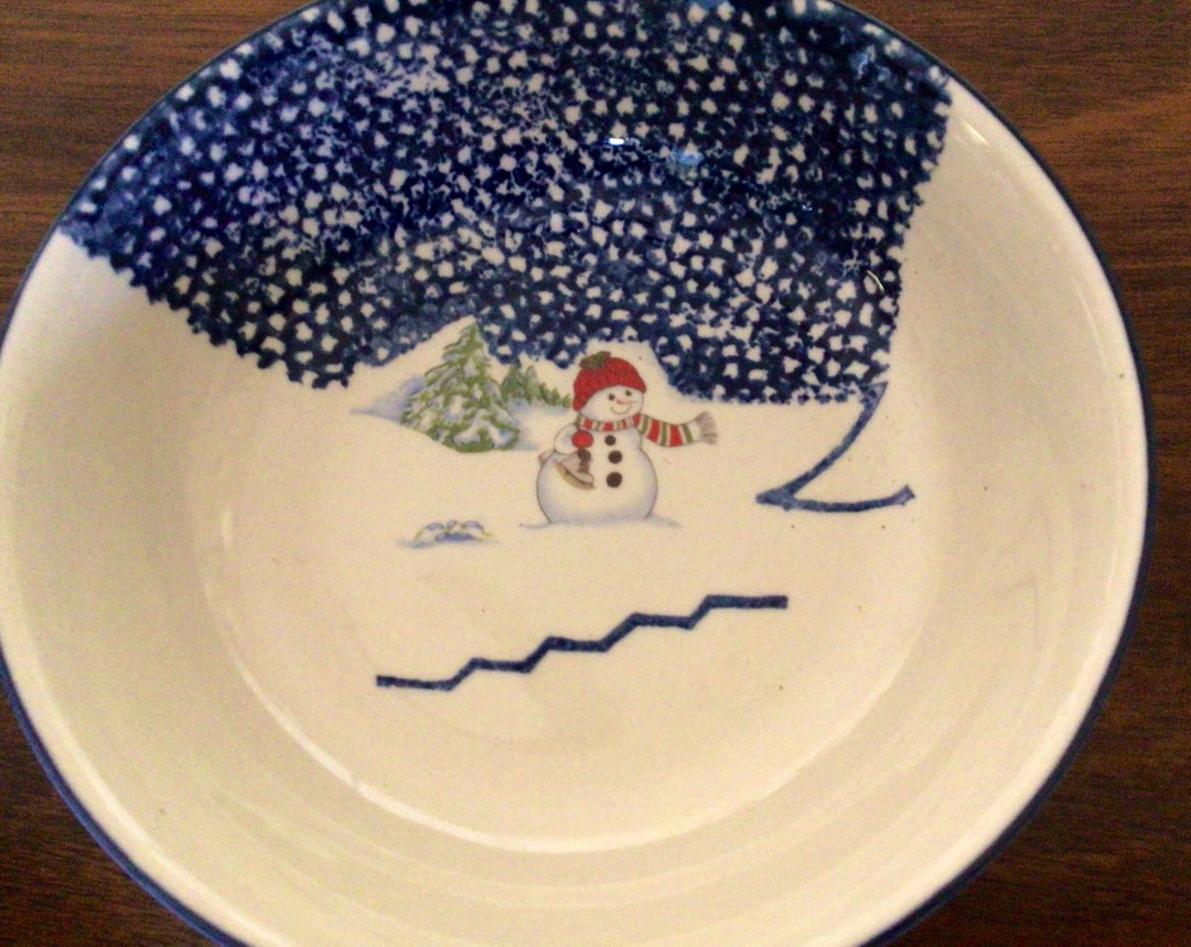 3 Vintage Porcelain Snowman Bowls, Set of 3 Thomson Pottery Snowman