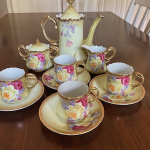 Vintage Rose Nippon Tea Set, Japanese Tea Set, Antique Japanese Tea Set, Japanese Tea Set with 4 Cups and Teapot, Anniversary Gift,