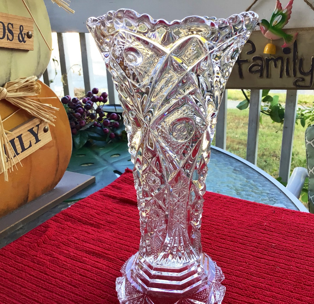 Vintage Brilliant Cut Glass Vase Antique American Brilliant Etsy