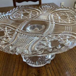 Antique Starred Loop Footed Cake Stand, Pressed Glass Footed Cake Stand, Duncan Pressed Glass Cake Stand, Gift for Grandma,