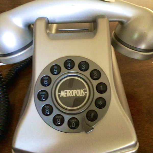 Conair Metropolis Retro Telephone Push Button, Vintage Silver Metropolis Telephone, Vintage Push Button Dial Up Phone,
