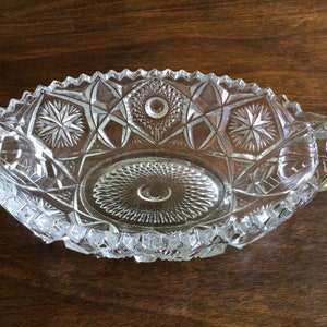 Heavy Vintage Imperial Glass Crystal Bowl w/Taper Candle Holders at Both Ends, Footed Oval Crystal Bowl, Gift for Mom, Gift for Grandma,