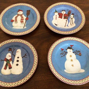 4 Sakura Snowman Plates, Decorative Snowman Plates, Porcelain Snowman Plates, Winter Decor, Vintage Snowman Plates, Set of Snowman Plates,