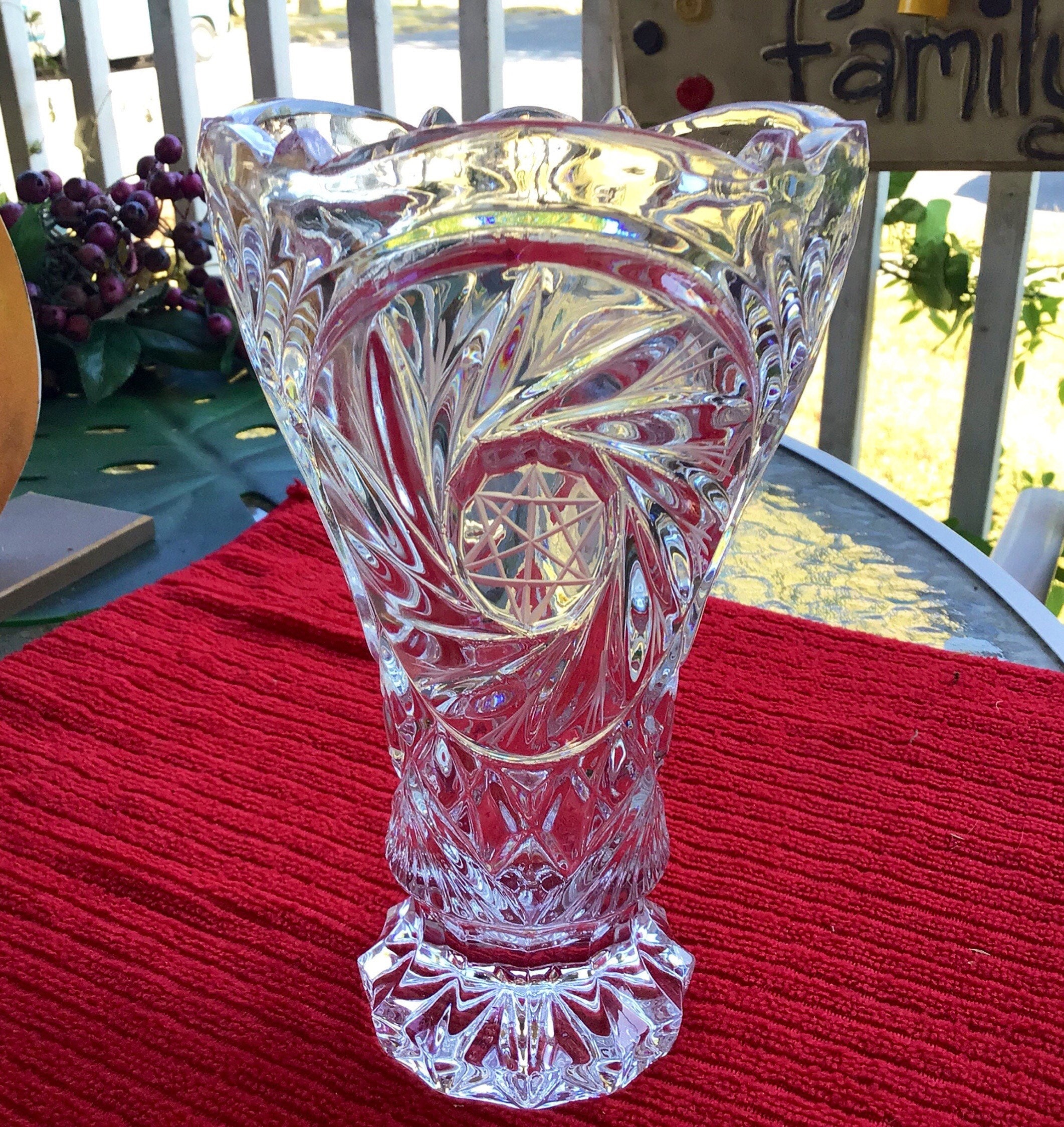 Vintage Crystal Vase Pinwheel Crystal Vase Vintage Crystal Etsy