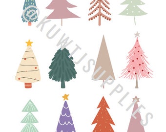 Arbres de Noël pastel Fichier PNG, Téléchargement instantané, Arbres de Noël simples, Arbres mignons, Pastel, Rangées d’arbres de Noël