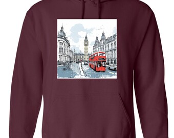 Big Ben & Red Bus London Hoodie: UK Graphic Sweatshirt