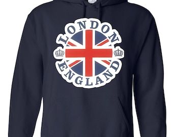 London England Unique Circular Font Hoodie for Adults | Stylish British Design | Customizable London Sweatshirt