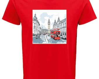 London Red Bus & Big Ben T-shirt for Adults – Iconic British Landmarks Graphic Sweatshirt