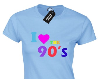 Ladies I Love The 90s T-Shirt Fancy Dress Costume Festival Womens Party Outfit