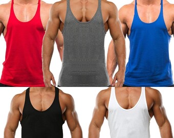 MENS GYM VEST PLAIN STRINGER BODYBUILDING MUSCLE TRAINING TOP FITNESS SINGLET UK