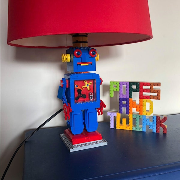 Tin Robot Style Lamp Made From LEGO® Elements Creative Colourful Homeware Retro Style