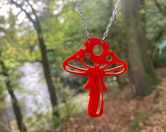 Acrylic Autumnal Mushroom Necklace Fly Agaric Shaggy Inkcap