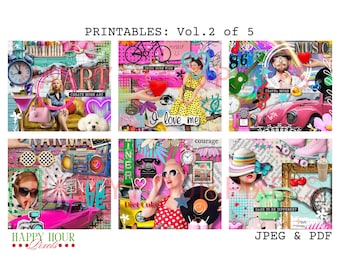 Printable Junk Journal Paper, Retro Art, Scrapbook Paper, Vision Board, Vol. 2