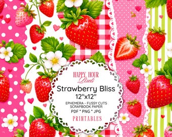 Strawberry Bliss 12x12 Scrapbook Paper Ephemera Bundle (Digital Download)