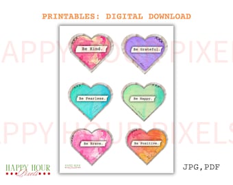 Heart Watercolor Affirmation Tags, Clipart Instant Download