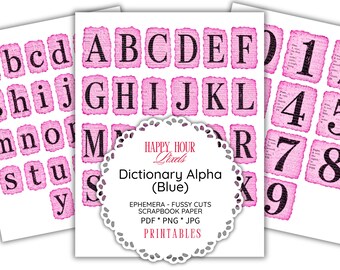 Dictionary Letters,Numbers,Clipart Instant Download, Pink Vintage