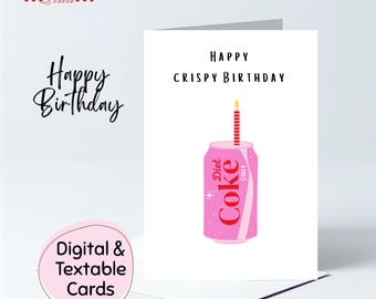 Printable Birthday Card, Textable Cards, Instant Download,Pink Diet Coke Lover, Soda, Girly Girl