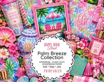 Palm Breeze Collection, Beach Scrapbook Clipart, Journal Kit, PNG (Digital Download)