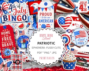 Patriotic Junk Journal Ephemera, Freedom Fussy Cuts, Independence Day 250th year (PNG, JPG, PDF)