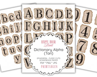 Dictionary Letters,Numbers,Clipart Instant Download, Vintage Ephemera,