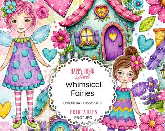 Whimsical Fairies Ephemera, Fussy Cuts, Scrapbook Paper (PDF, PNG, JPG)