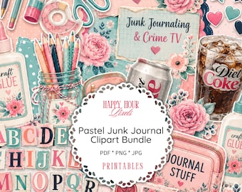 Pastel Junk Journal Clipart Bundle | Printable Scrapbook Ephemera | PNG, JPG & PDF | Fussy Cut Stickers