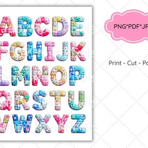 Letras y números de patchwork originales, imágenes prediseñadas para descarga instantánea, estilo patchwork. imagen 2