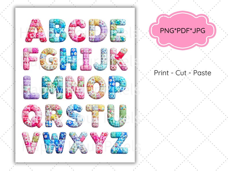 Letras y números de patchwork originales, imágenes prediseñadas para descarga instantánea, estilo patchwork. imagen 2