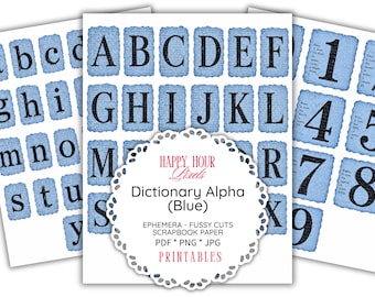 Dictionary Letters,Numbers,Clipart Instant Download, Blue