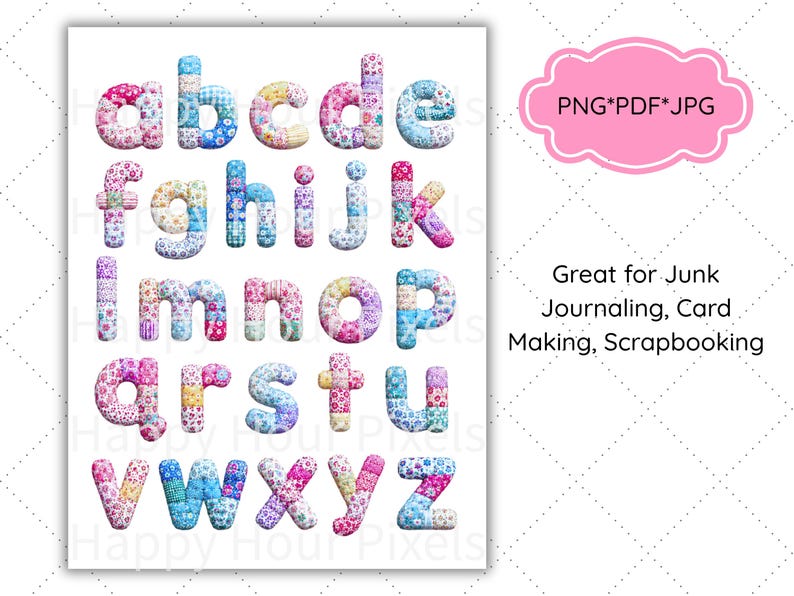 Letras y números de patchwork originales, imágenes prediseñadas para descarga instantánea, estilo patchwork. imagen 3