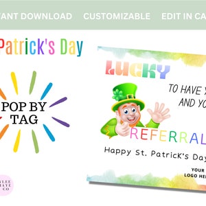 St. Patrick&#39;s Day Realtor Pop By Tag Template (Canva Editable)