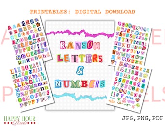 Magazine Alphabet Ransom Note Letters,Numbers,Clipart Instant Download