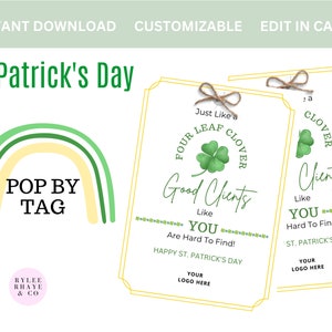 Realtor St. Patrick&#39;s Day Pop By Tag Template (Canva Editable, Digital Download)