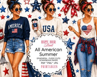All American Summer Junk Journal Kit, Patriotic Ephemera, Fussy Cuts (Digital Download)