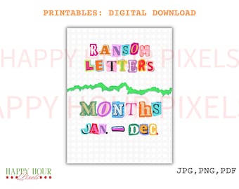 Magazine Alphabet Ransom Note Letters,Numbers,Clipart Instant Download, PNG, Monthly Spread,