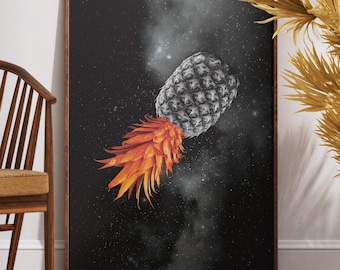 Pineapple and Galaxy Themed Canvas Print | Space Theme Wall Art