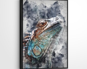 Iguana Poster - Watercolor Animal Artwork - Canvas Poster