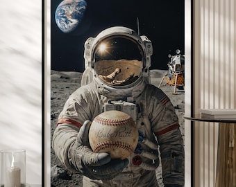 Astronaut Poster, Baseball Art, Astronaut Print, Vintage Poster, Boys Room Wall Art, NASA Poster, Space Art, Retro Poster, Hypebeast Decor
