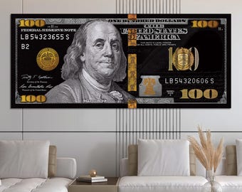 Black and Gold Dollar Bill Art Print: Modern Money Poster