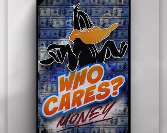 Daffy Duck Money Pop Art Canvas, Looney Tunes Office Decor