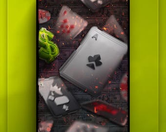 Ace of Spades Wall Art Canvas Print | Poker Card Poster | Crumpled Playing Card Artwork | Casino Decor