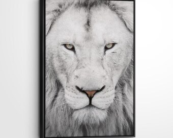 Lion Portrait Canvas Print, Minimalist Black and White Animal Art