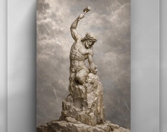 Jesus Christ Carving Himself Canvas Art, Christian Wall Decor for Home