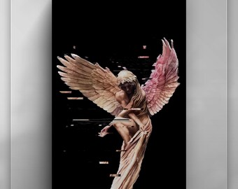 Angel Wings Canvas Art | Modern Glitch Wall Decor